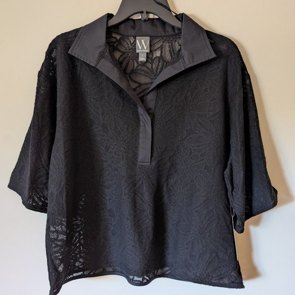 CROCHET SHORT SLEEVE POLO SHIRT. NWT